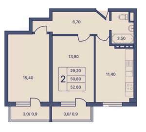 2-к квартира, вторичка, 53м2, 3/5 этаж
