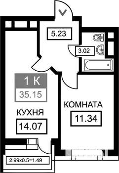 1-к квартира, вторичка, 34м2, 17/27 этаж