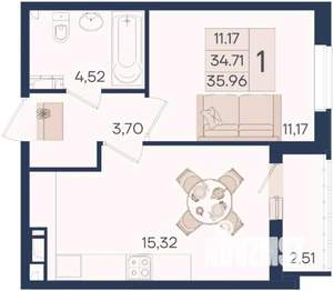 1-к квартира, вторичка, 36м2, 5/18 этаж