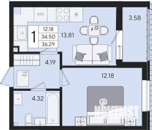 1-к квартира, вторичка, 36м2, 2/8 этаж