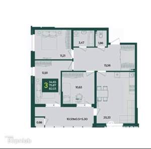 3-к квартира, вторичка, 82м2, 8/18 этаж