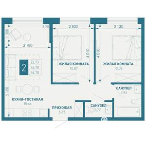 2-к квартира, строящийся дом, 55м2, 16/18 этаж