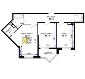 2-к квартира, вторичка, 73м2, 11/12 этаж