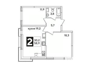 2-к квартира, вторичка, 59м2, 15/16 этаж