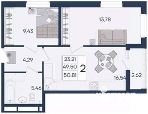 2-к квартира, вторичка, 51м2, 2/18 этаж