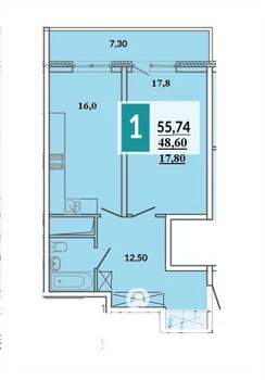 1-к квартира, вторичка, 49м2, 22/24 этаж