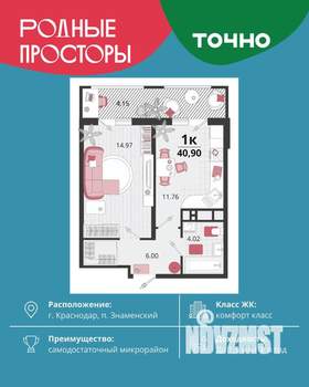 1-к квартира, вторичка, 41м2, 17/18 этаж