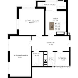 2-к квартира, вторичка, 69м2, 5/23 этаж
