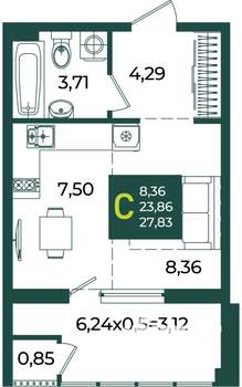 Студия квартира, вторичка, 28м2, 2/18 этаж