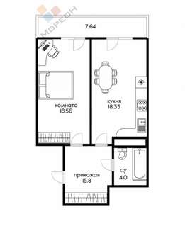 1-к квартира, вторичка, 56м2, 2/24 этаж