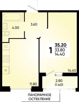 1-к квартира, вторичка, 35м2, 2/18 этаж