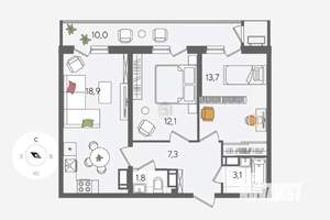 2-к квартира, вторичка, 67м2, 23/24 этаж