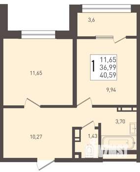 1-к квартира, вторичка, 41м2, 6/8 этаж