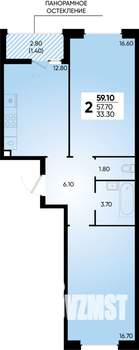 2-к квартира, вторичка, 59м2, 2/18 этаж