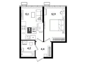 1-к квартира, вторичка, 35м2, 2/16 этаж