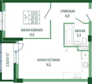 1-к квартира, сданный дом, 39м2, 1/7 этаж