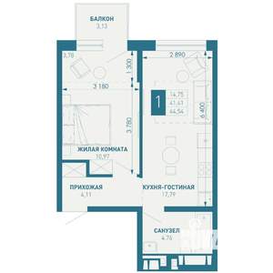 1-к квартира, строящийся дом, 45м2, 8/18 этаж