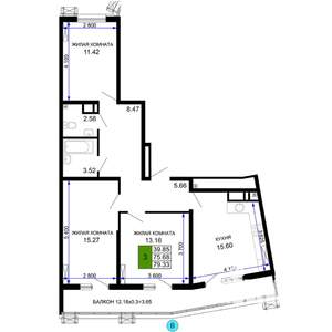 3-к квартира, вторичка, 79м2, 21/24 этаж