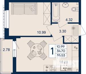 1-к квартира, вторичка, 36м2, 2/18 этаж
