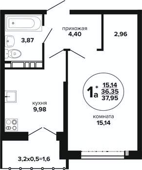 1-к квартира, вторичка, 39м2, 23/24 этаж