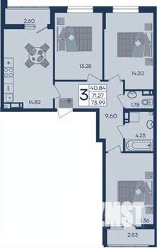 3-к квартира, вторичка, 74м2, 4/18 этаж