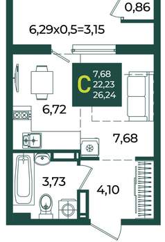 Студия квартира, вторичка, 26м2, 9/18 этаж