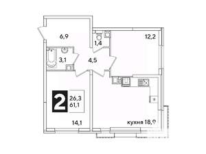 2-к квартира, вторичка, 61м2, 5/16 этаж