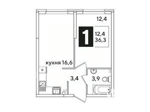 1-к квартира, вторичка, 36м2, 1/16 этаж