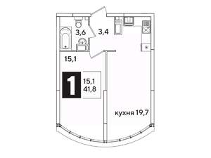 1-к квартира, вторичка, 41м2, 16/16 этаж