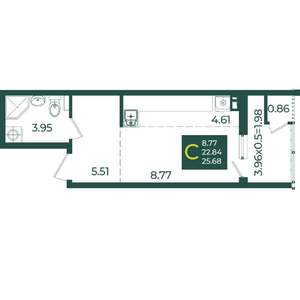 Студия квартира, вторичка, 26м2, 8/18 этаж