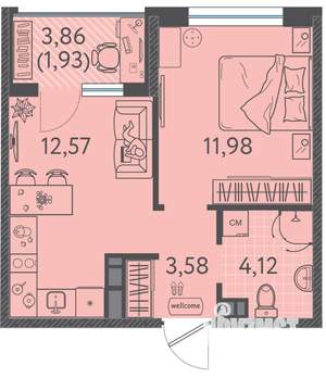 1-к квартира, вторичка, 34м2, 7/9 этаж