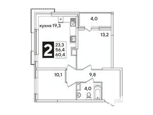 2-к квартира, вторичка, 60м2, 14/16 этаж