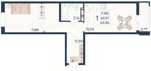 1-к квартира, вторичка, 45м2, 9/18 этаж