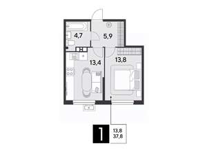 1-к квартира, строящийся дом, 38м2, 6/18 этаж