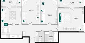 3-к квартира, вторичка, 85м2, 2/9 этаж