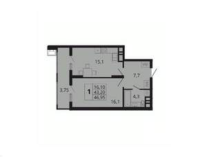 1-к квартира, вторичка, 47м2, 10/18 этаж
