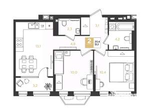 2-к квартира, вторичка, 51м2, 3/9 этаж