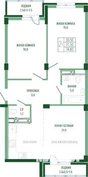 2-к квартира, вторичка, 77м2, 2/4 этаж