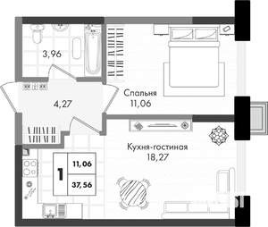 1-к квартира, вторичка, 38м2, 3/9 этаж