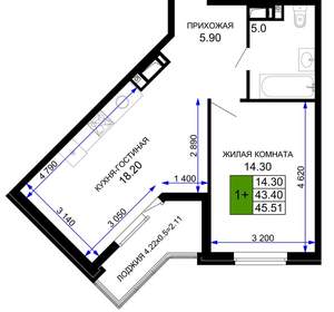 1-к квартира, вторичка, 46м2, 4/12 этаж
