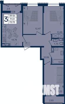 3-к квартира, вторичка, 74м2, 3/18 этаж