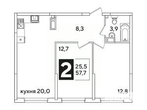 2-к квартира, вторичка, 58м2, 14/16 этаж