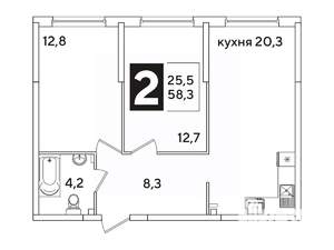 2-к квартира, вторичка, 58м2, 1/16 этаж