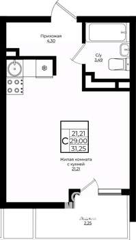 Студия квартира, вторичка, 31м2, 9/10 этаж