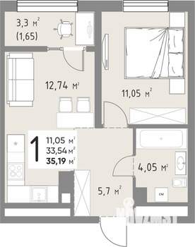 1-к квартира, вторичка, 35м2, 5/15 этаж