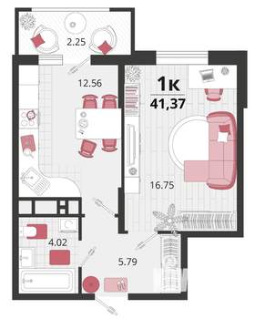 1-к квартира, вторичка, 41м2, 4/18 этаж
