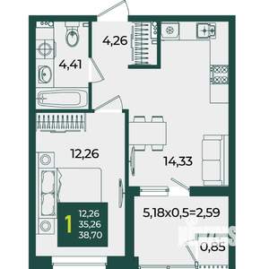 1-к квартира, вторичка, 39м2, 2/18 этаж