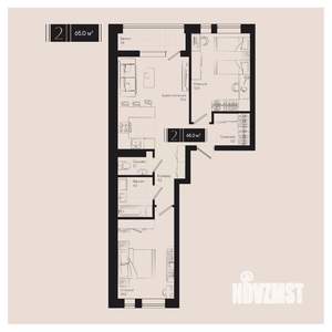 2-к квартира, вторичка, 65м2, 9/18 этаж