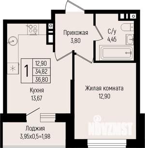 1-к квартира, вторичка, 37м2, 6/15 этаж