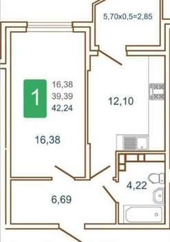 1-к квартира, вторичка, 39м2, 7/16 этаж